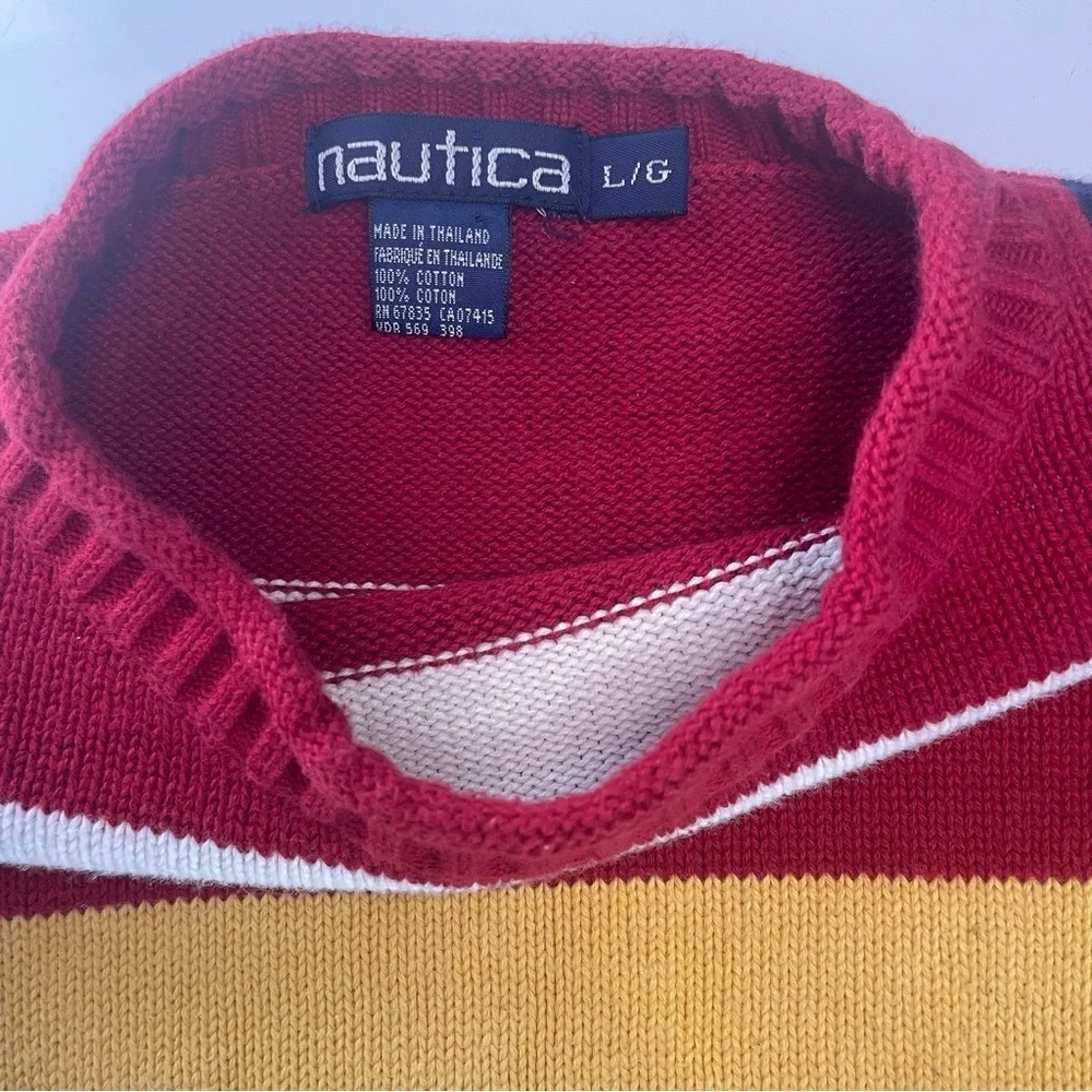 Nautica Large Men’s Retro Sweater 100% Cotton Red White Blue PRELOVED